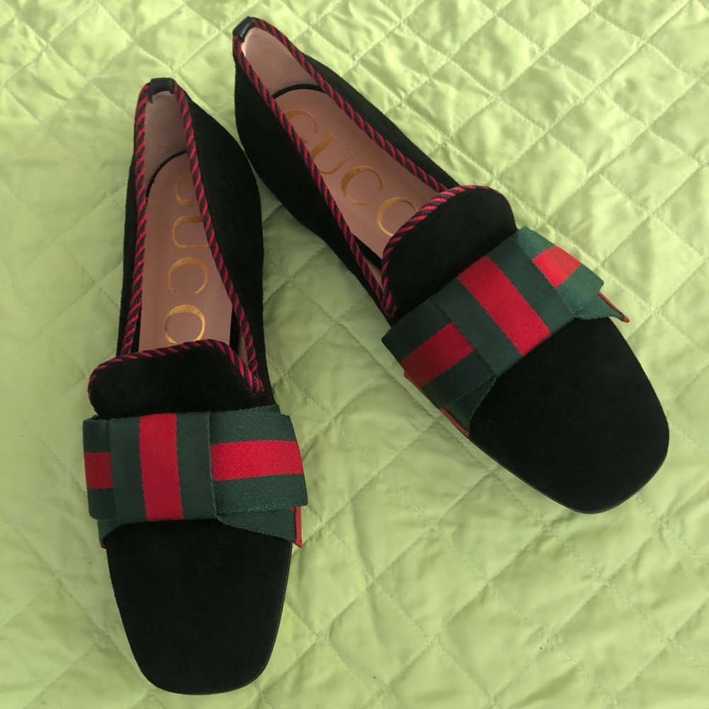 GUCCI Flat Bow Suede Slipper